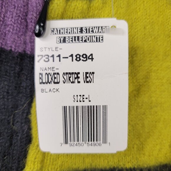 Catherine Stewart Block Stripe Sweater Vest Size L Wool Classic BellePointe Inc - Picture 3 of 10